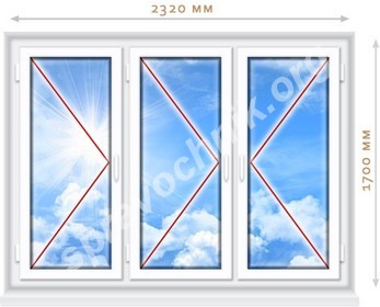 Пластиковое окно 2320х1600. ПВХ профиль VEKA EUROLINE (класс А)