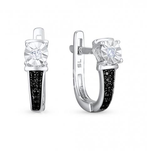 Золотые серьги с чёрными бриллиантами и бриллиантами